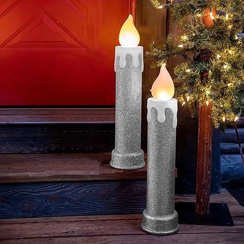 Miniatura 9 de Mr. Christmas Molde de soplado de luz LED sin llama parpadeante con purpurina para decoración de Navidad al aire libre, 24 pulgadas (paquete de 2),
