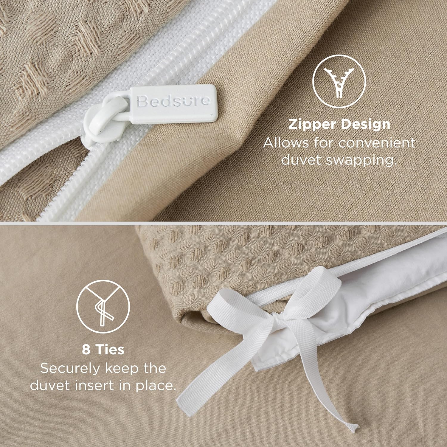 Bedsure Luxury Waffle Duvet Cover King Size - Textured Duvet Cover Set, Soft, Breathable Bedding Set (104x90) with 2 Pillow Shams for All Season, Khaki, Comforter Not Included