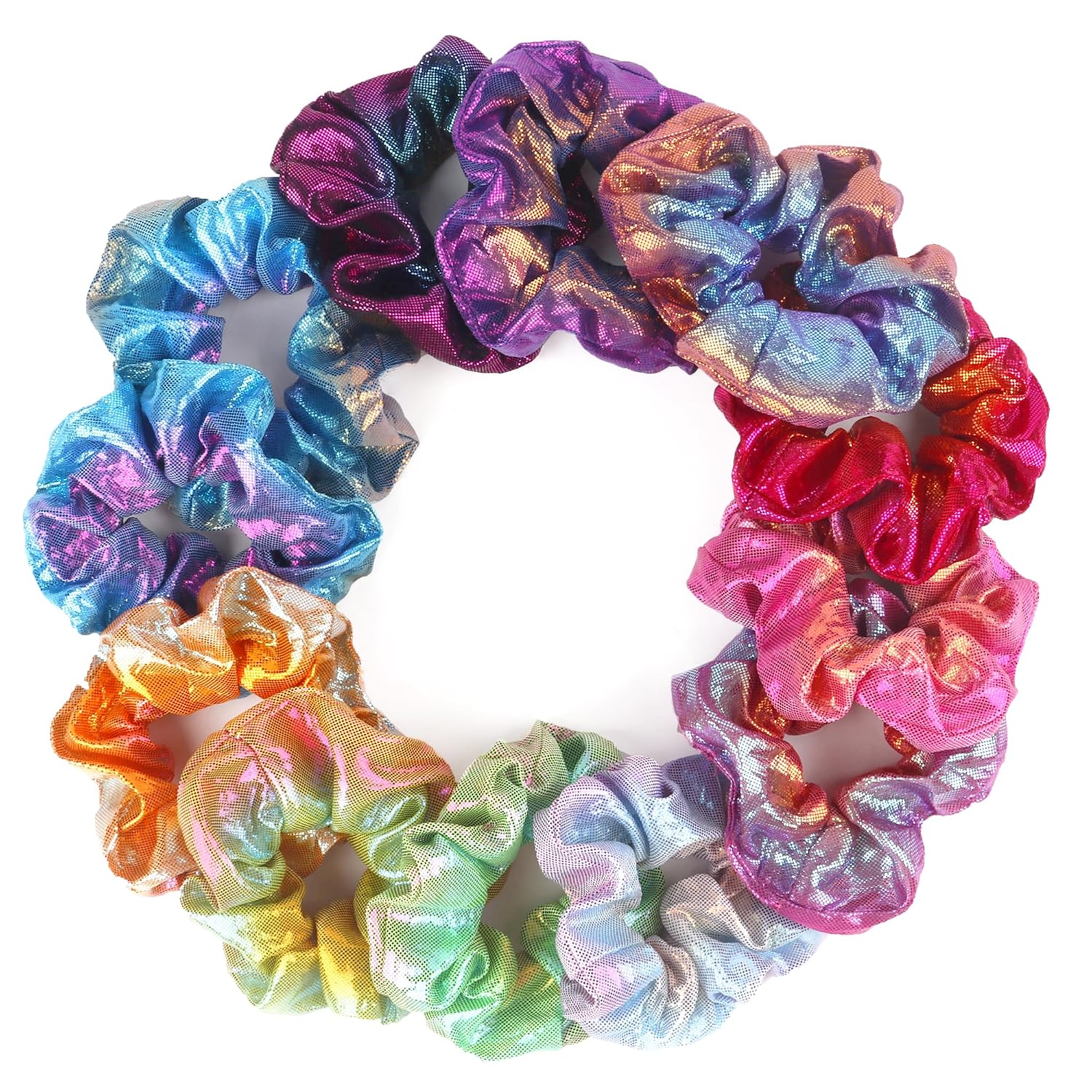 Shiny Metallic Hair Scrunchies - 12 Pcs Elastic Bands