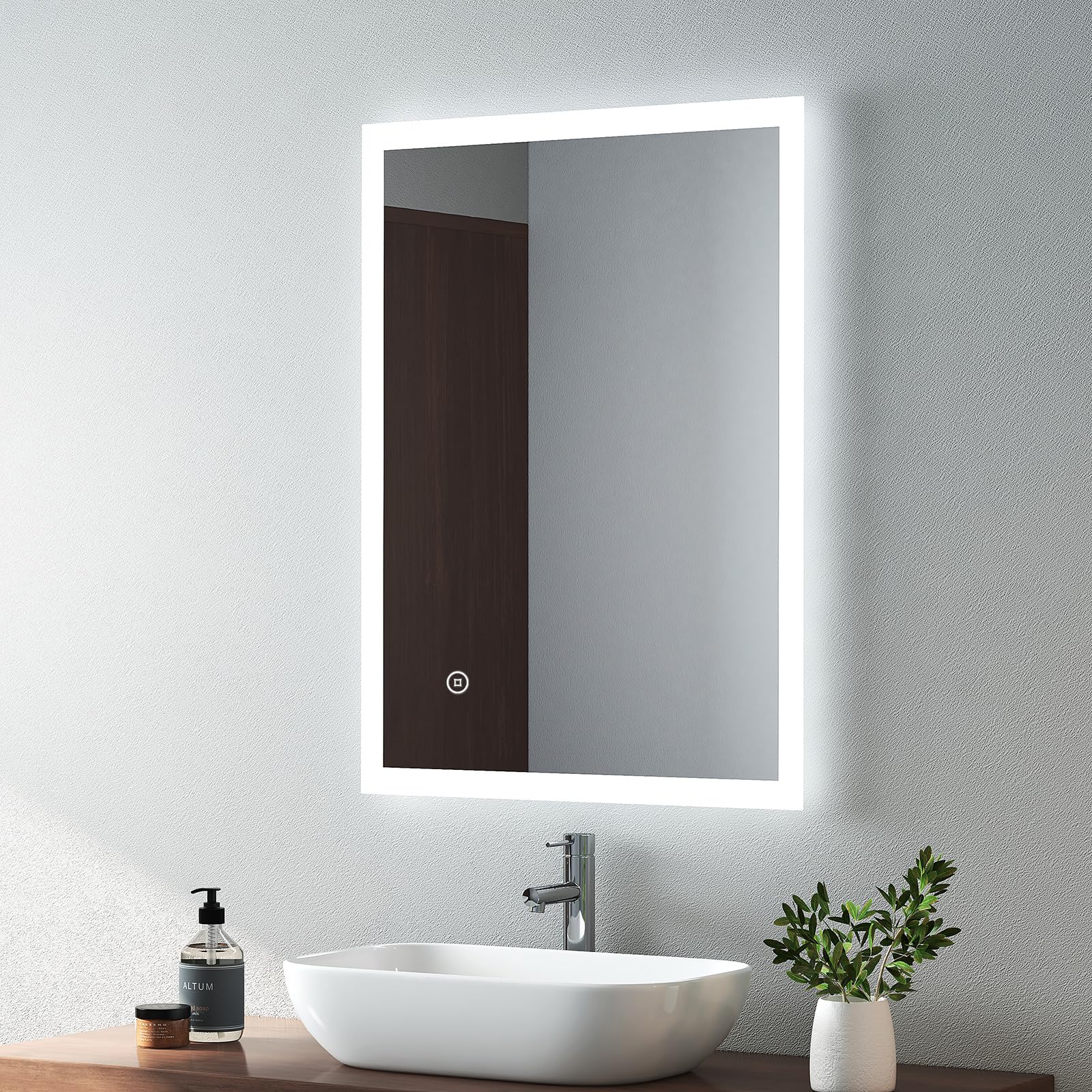 EMKE 800 X 600 mm Illuminated Backlit LED Bathroom Mirror, Wall Mounted Multifunction Bathroom Vanity Mirror with Lights and Demister Pad, Energy-Saving Illuminated Smart Mirror