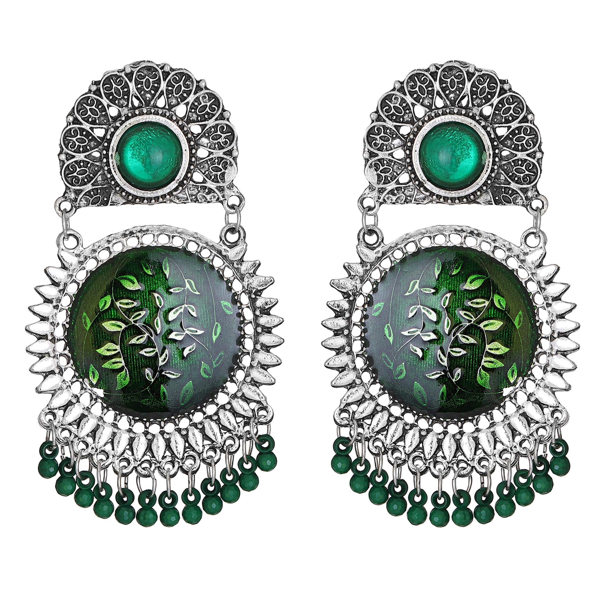Shreyadzines Designer Traditional Oxidized Silver Afghani Style Jhumka Jhumki Colored Enamel Work Dangle Earrings for Women and Girls