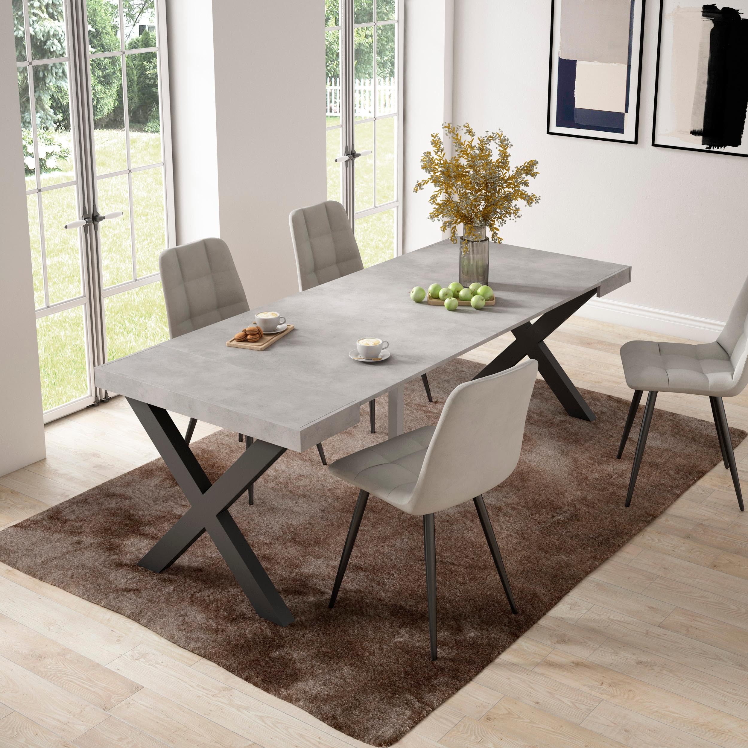 Skraut Home | Table Console Extensible | Console Meuble | 220 | pour 10 Personnes | Pieds Bois Massif | Style Moderne | Ciment