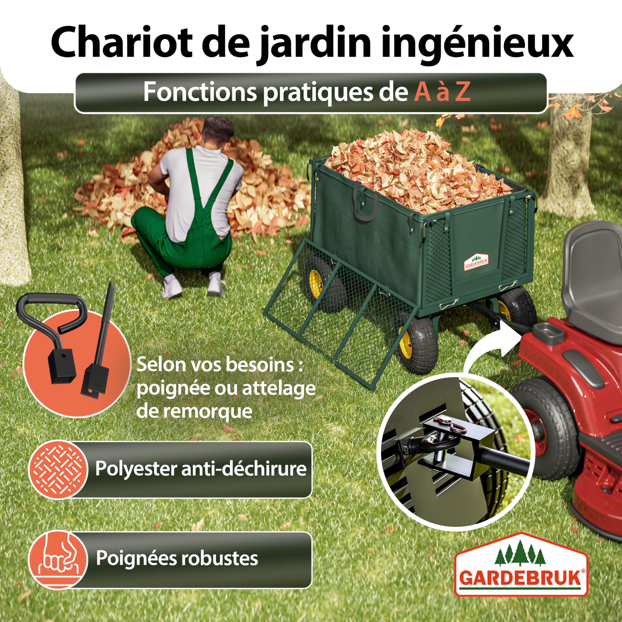 GARDEBRUK® Chariot à roulettes Pliable 550kg Robuste bâche Amovible Chariot de Plage Chariot de Transport brouette Chariot Jardin remorque
