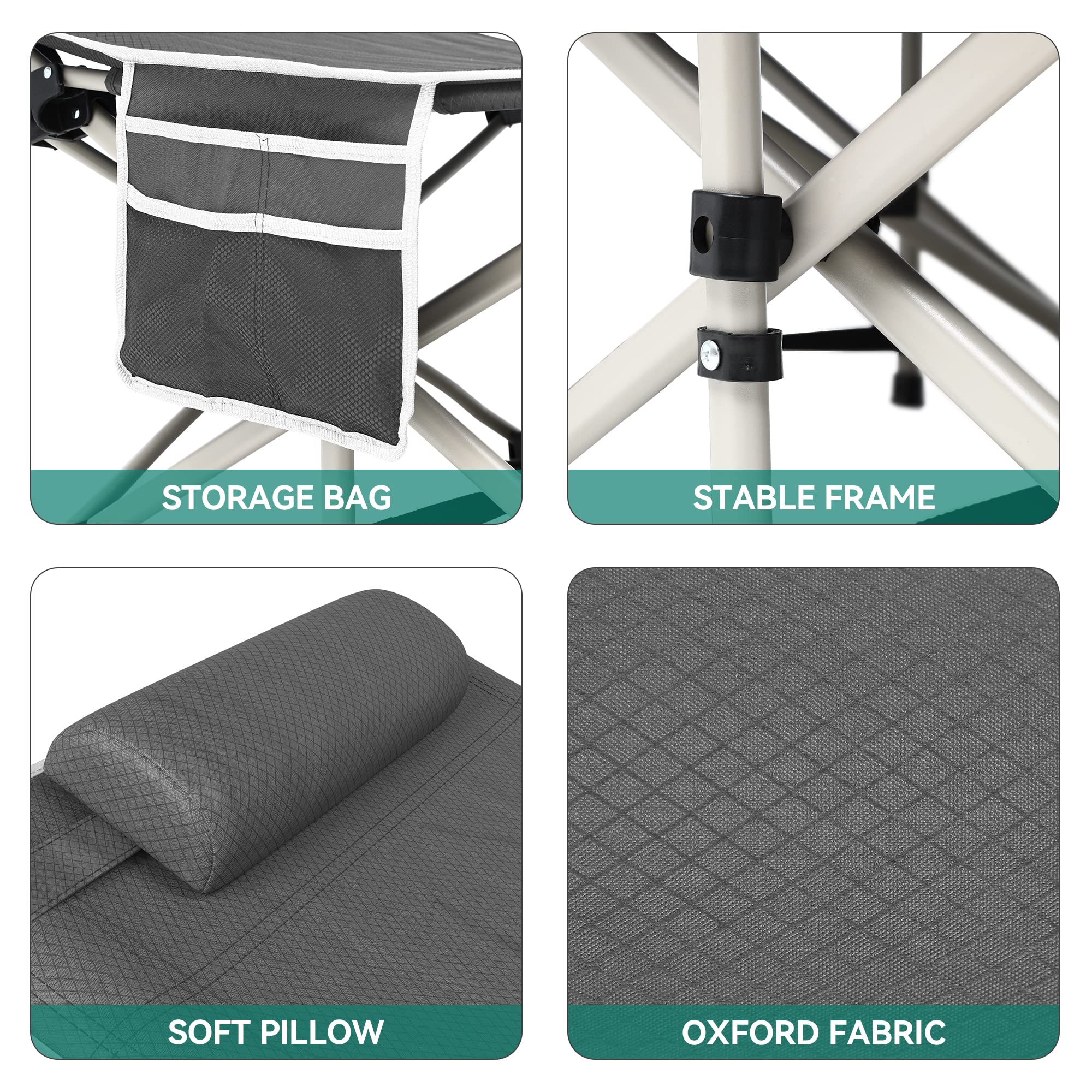 YITAHOME Letto da campeggio pieghevole per adulti, extra largo 71,1 cm, portatile, comodo lettino da campeggio con capacità di 280 kg, per viaggio/ufficio/all'aperto, grigio