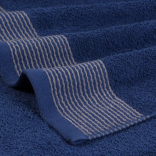 Miniatura 2 de BELIZZI HOME Juego de 2 toallas de baño ultrasuaves de gran tamaño, 28 x 55 pulgadas, 100% algodón, azul marino
