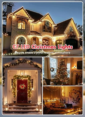 Miniatura 10 de C7 - Luces LED de Navidad para exteriores, 25 pies, estilo vintage, con 25 + 1 bombillas de plástico, luces comerciales conectables de vacaciones