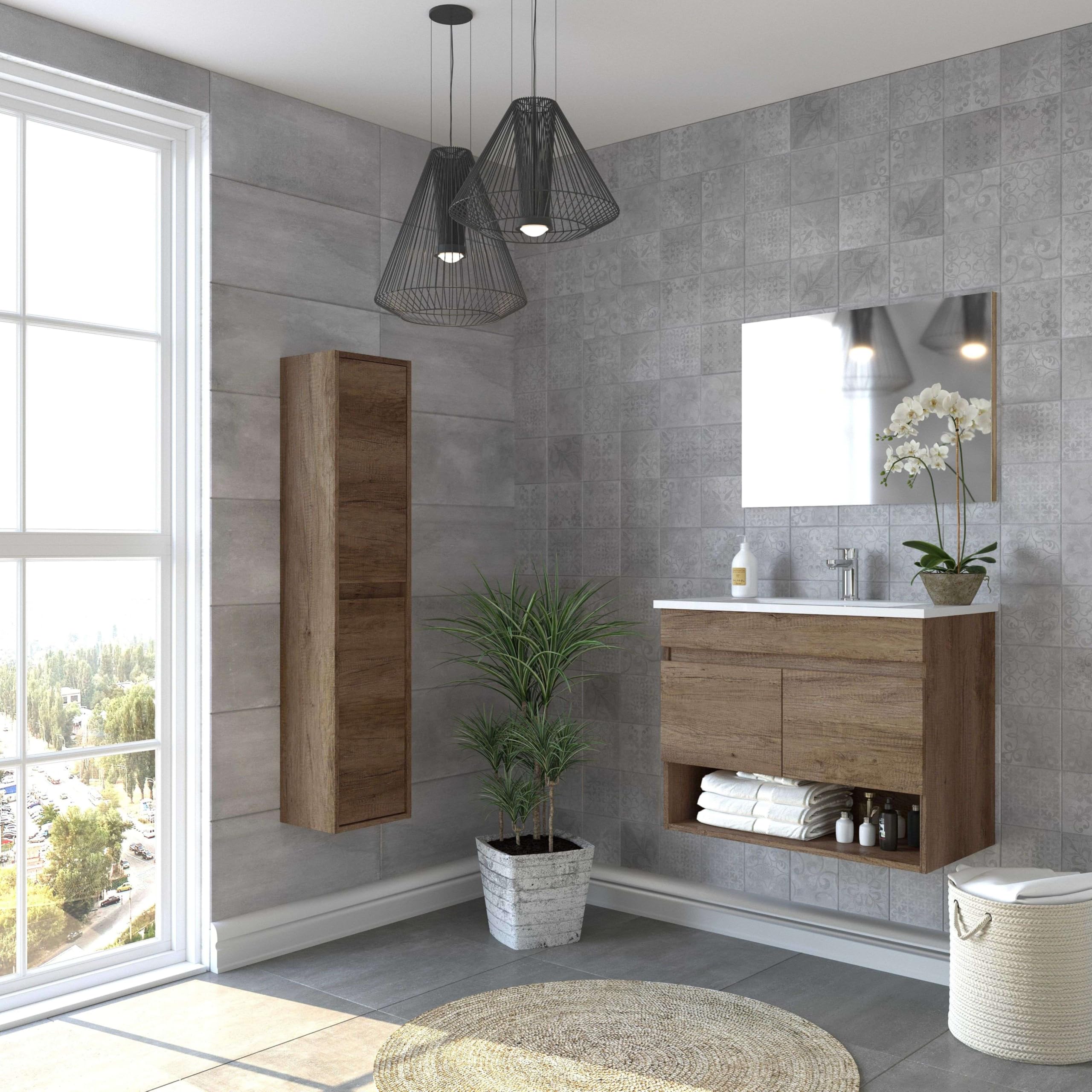 Miroytengo Mueble de Baño Estilo Natural en Color Roble Nordik con 1 Hueco de Almacenamiento y 2 Puertas 80x64x45 cm (Sin Lavabo)