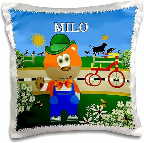 Miniatura 2 de 3dRose pc_49970_1 Oso decorativo con el nombre de la funda Milo-Pillow Case, 16.0 x 16.0 in