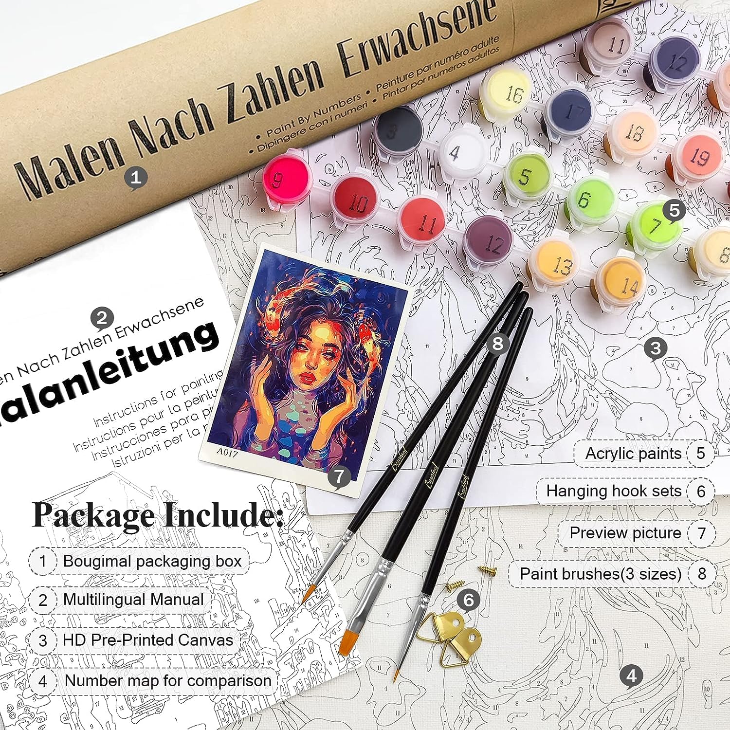 Set De Pintura Por Números Para Adultos – 6 Lienzos De Cócteles De 20x30 Cm Con Pinceles Y 36 Pinturas Acrílicas
