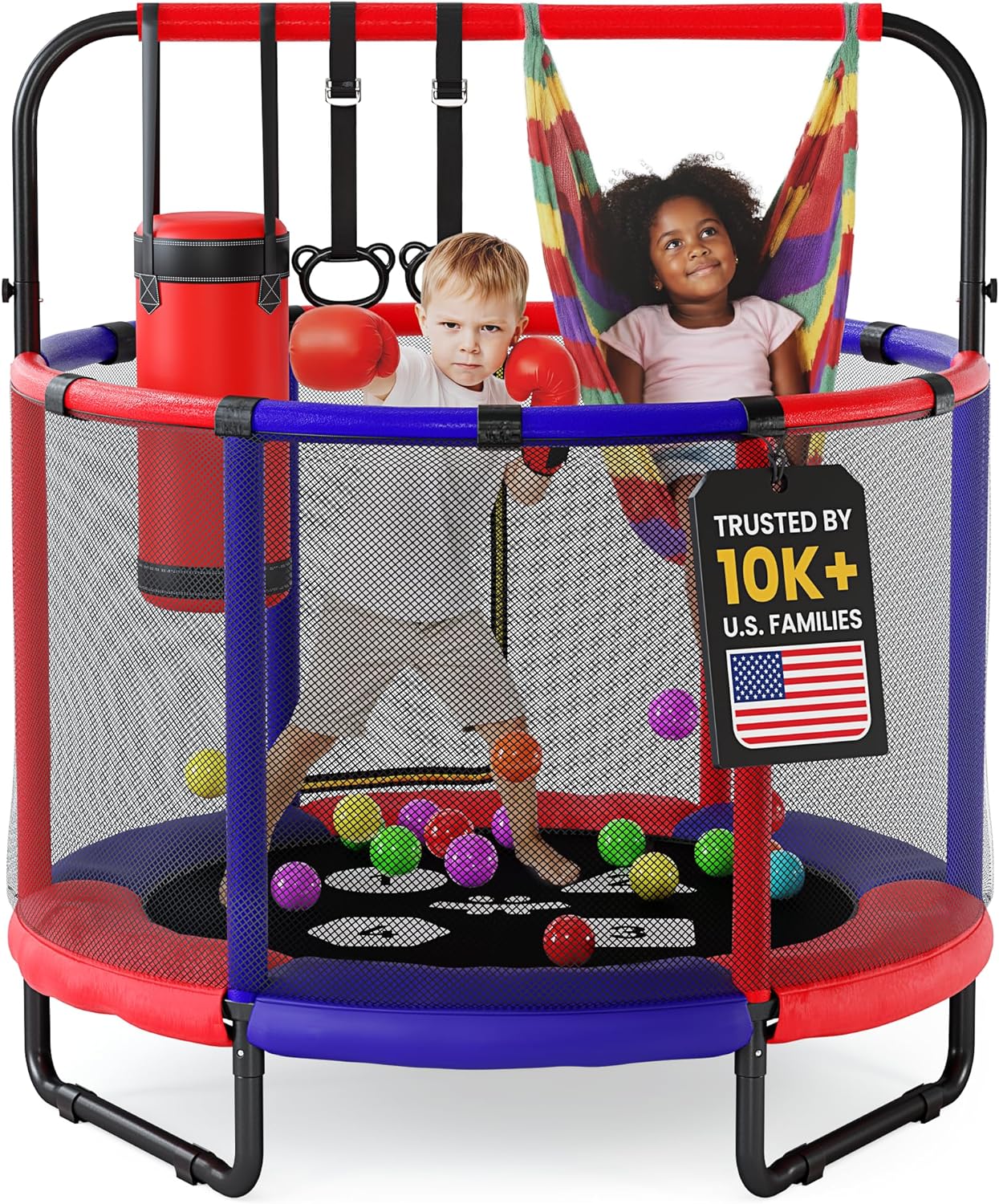 Happin 55 Trampoline for Kids with Safety Enclosure, Indoor & Outdoor Toddler Trampoline, Ultra Safe Design with Multi Activity Accessories, Perfect Toddler Gift for Boys & Girls Ages 18