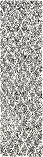 Unique Loom Rabat Shag Collection - Alfombra de área enrejado (2 pies 7 pulgadas x 10 pies, grismarfil)