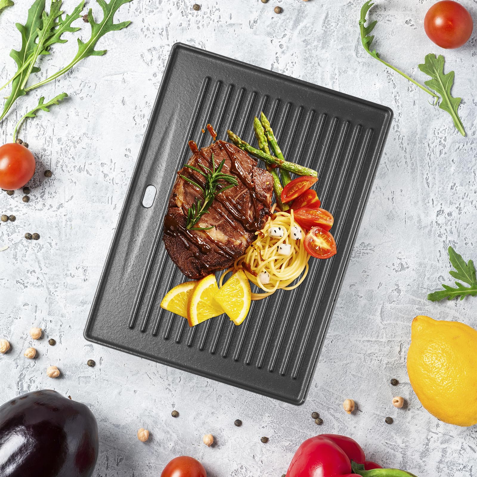 Piastra in ghisa per barbecue a gas Taino Pro/Red 4 e 6 serie, 41,5 x 31 cm, universale, piastra girevole per pizza, accessorio per serie Burnhard Fred, piastra di ricambio per serie PRO/RED