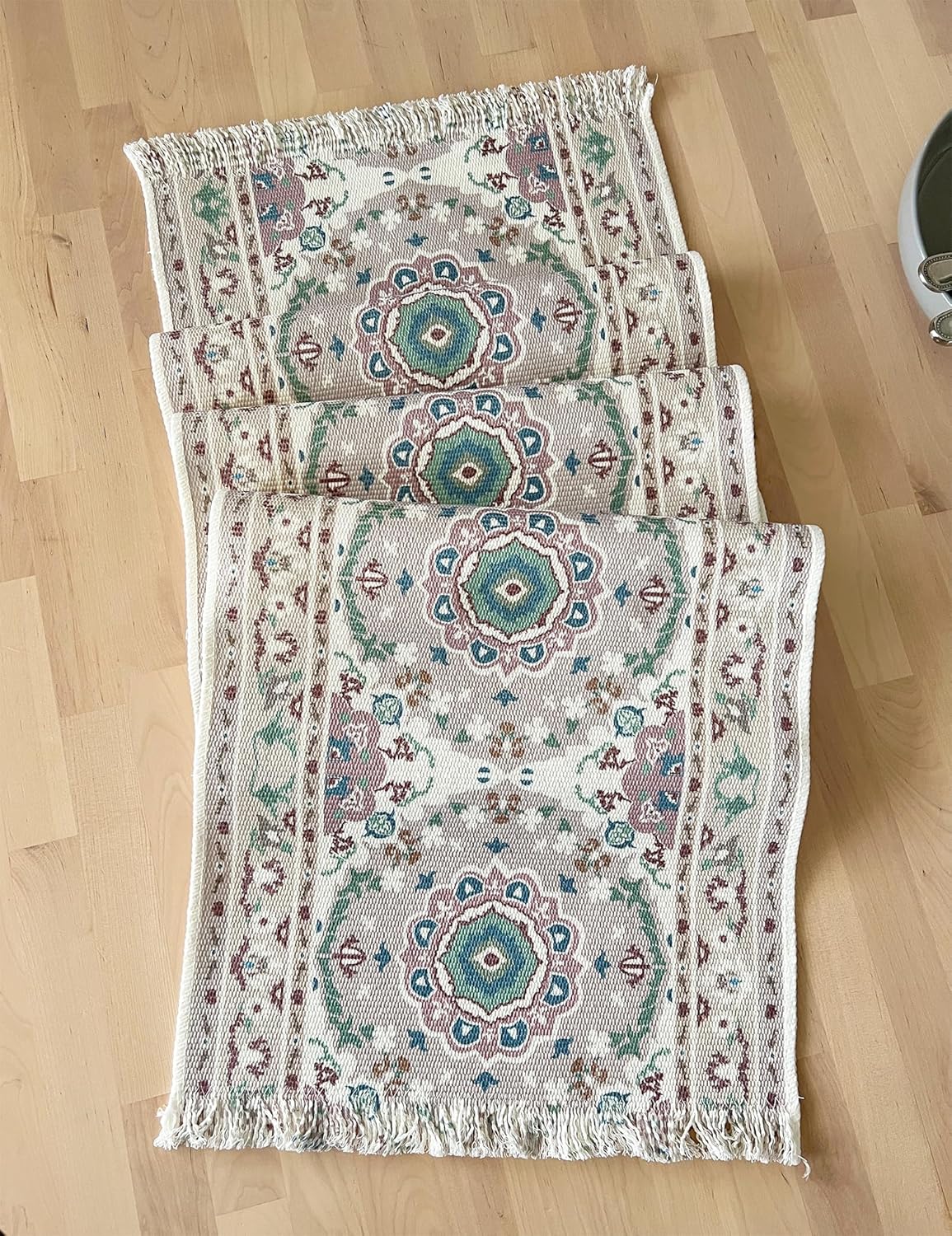 Fennco Styles Grey Floral Print Tassel Cotton Blend Woven Table Runner 14" W x 71" L - Unique Botanical Design Table Cover for Home Décor, Dining Table, Banquets, Family Gathering and Special Events