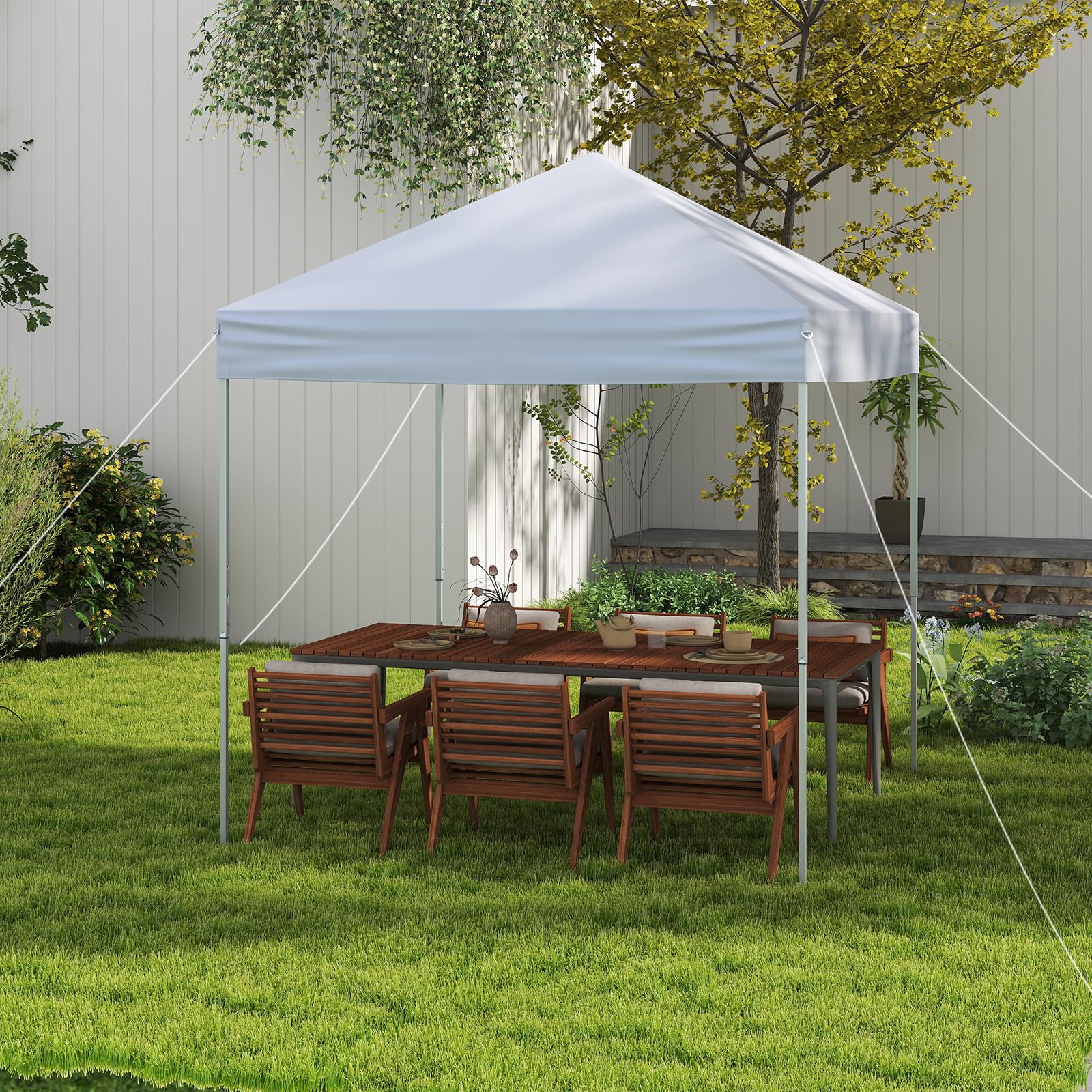 HOMASIS Gazebo Pieghevole Impermeabile 2 x 2 M, Gazebo Esterno Resistente con 4 Corde Antivento e 8 Picchetti, Tenda Pop Up Regolabile in Altezza e Borsa per il Trasporto per Campeggio (Bianco)