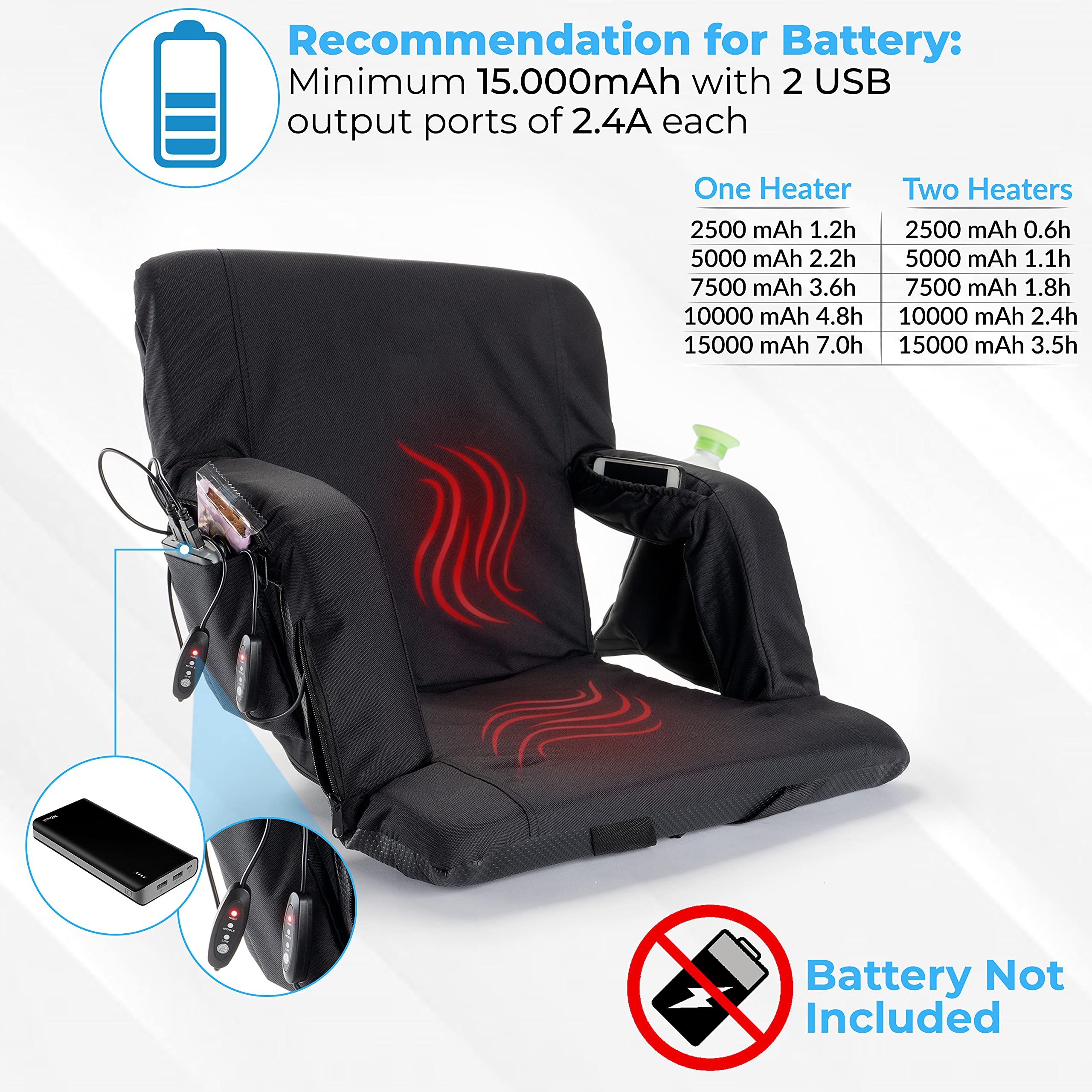 Extra Wide Double Heated Stadium Bleacher Seat for Back and Bottom