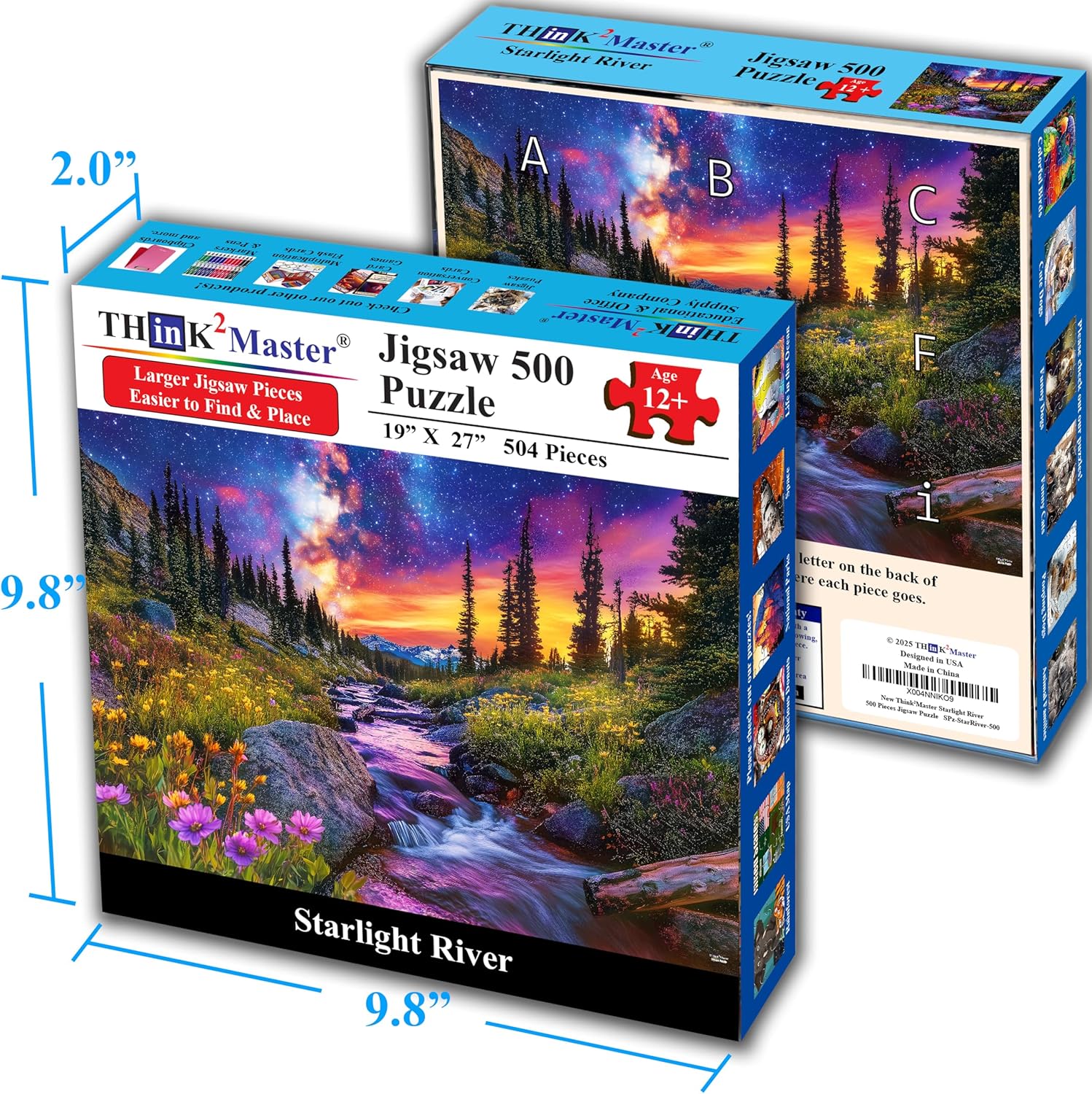 Think2Master Starry Mountain River 500 Pieces Large Format Jigsaw Puzzle: 13+, Teens, Adults & Families.Vibrant Starry Night & Milkyway Landscape with Flowers. Great Gift. Size: 26.8” X 18.9”
