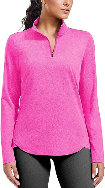 PINSPARK Workout Tops for Women Long Sleeve Athletic Shirt Quarter Zip Running Shirts Stretchy UPF 50+ Yoga Hiking Tee Top