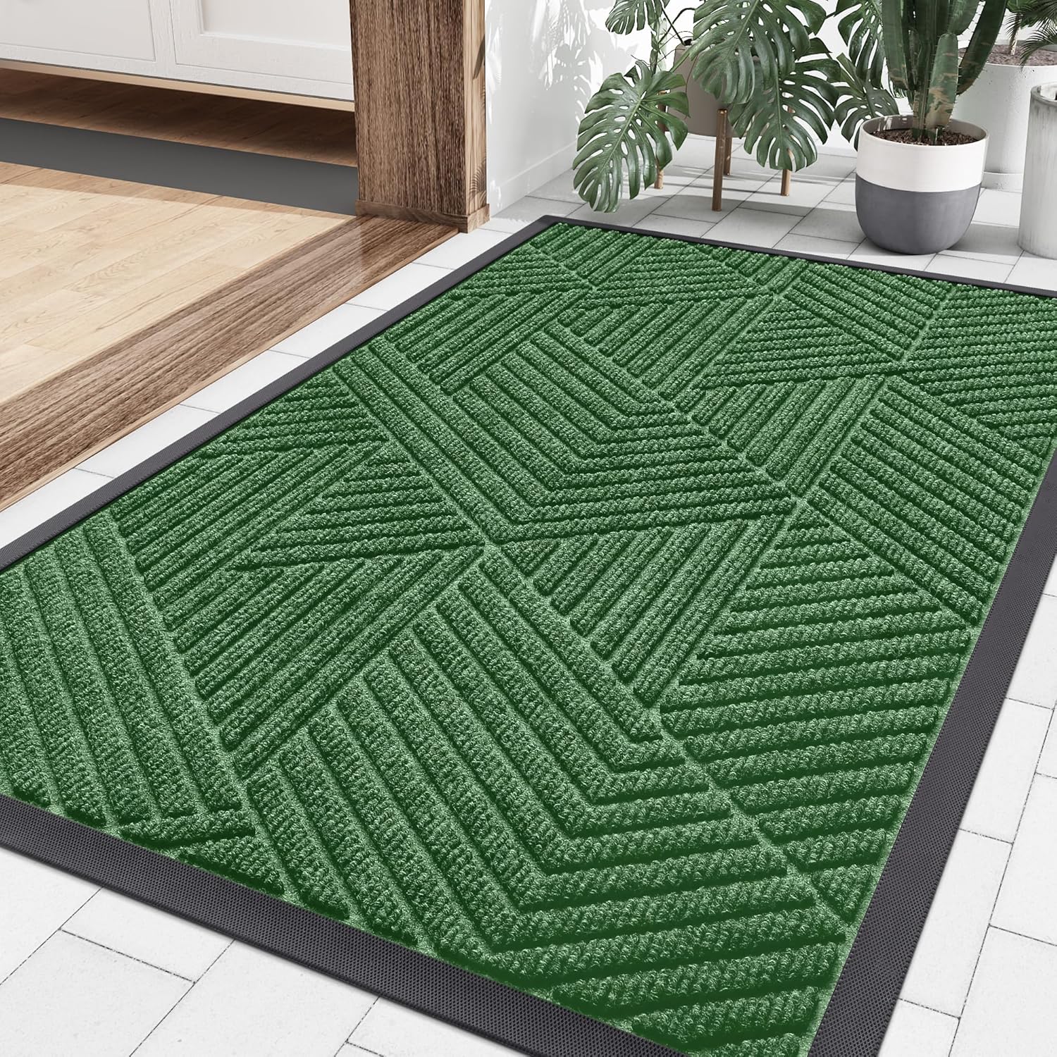 Smiry Front Door Mat - Heavy Duty Natural Rubber, 36x24 in, Green