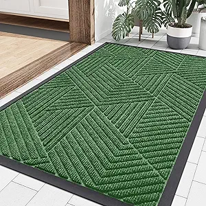 Smiry Front Door Mat Outside Entrance, Heavy Duty Sturdy Natural Rubber Doormat, Trap Dirt and Moisture, Easy Clean Low Profile Welcome Floor Mats for Indoor Outdoor Entry, 36x24 Inch, Green