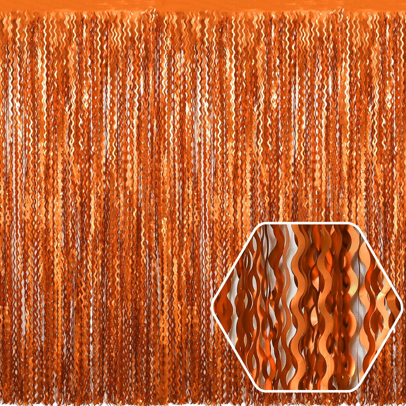 4 Pack Orange Wave Foil Fringe Curtain Backdrop, 3.28Ft x 8.2Ft Metallic Tinsel Foil Fringe Streamer Curtains for Photo Booth, Mother's Day, Easter,