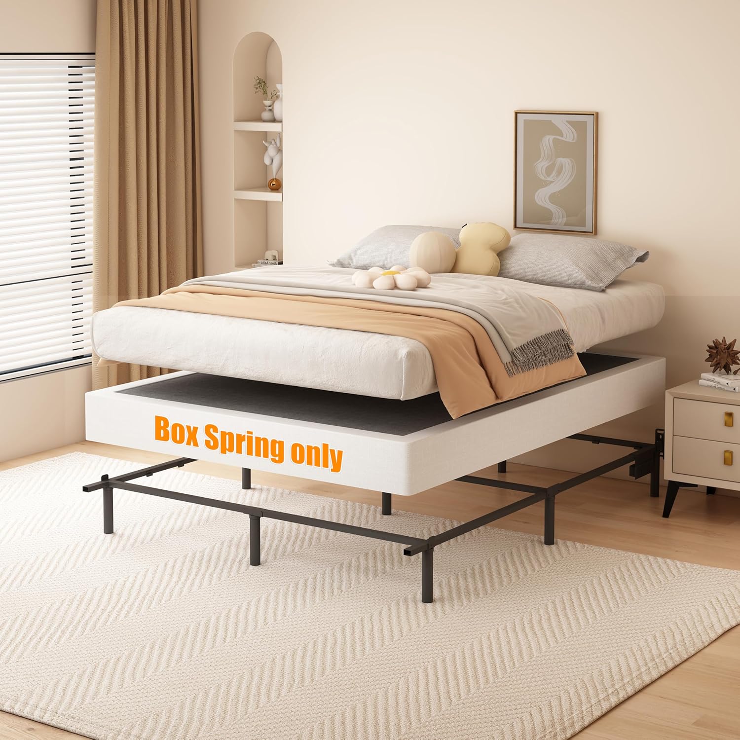 7 Inch Box Spring for Queen Bed Base, 3000lbs Heavy Duty Queen Size Box Spring Metal Mattress Foundation, Easy Assembly, Noise Free