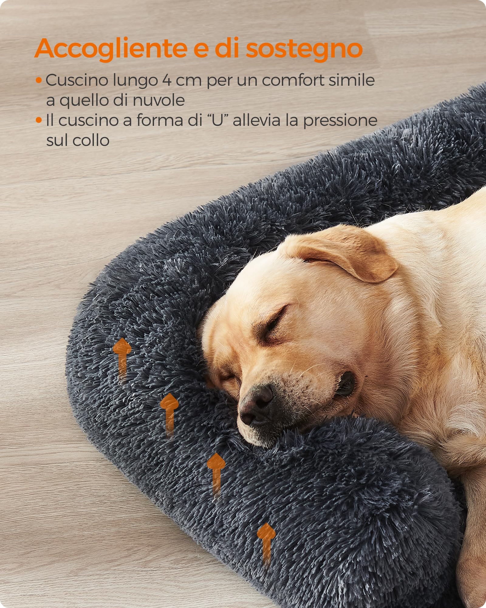 Feandrea FluffyHug Cuccia per Cani di Peluche, Tappeto Copridivano per Animali, Divano per Cani, XXL, per cani grandi, 122 x 95 x 18 cm, Grigio Scuro PGW224G02
