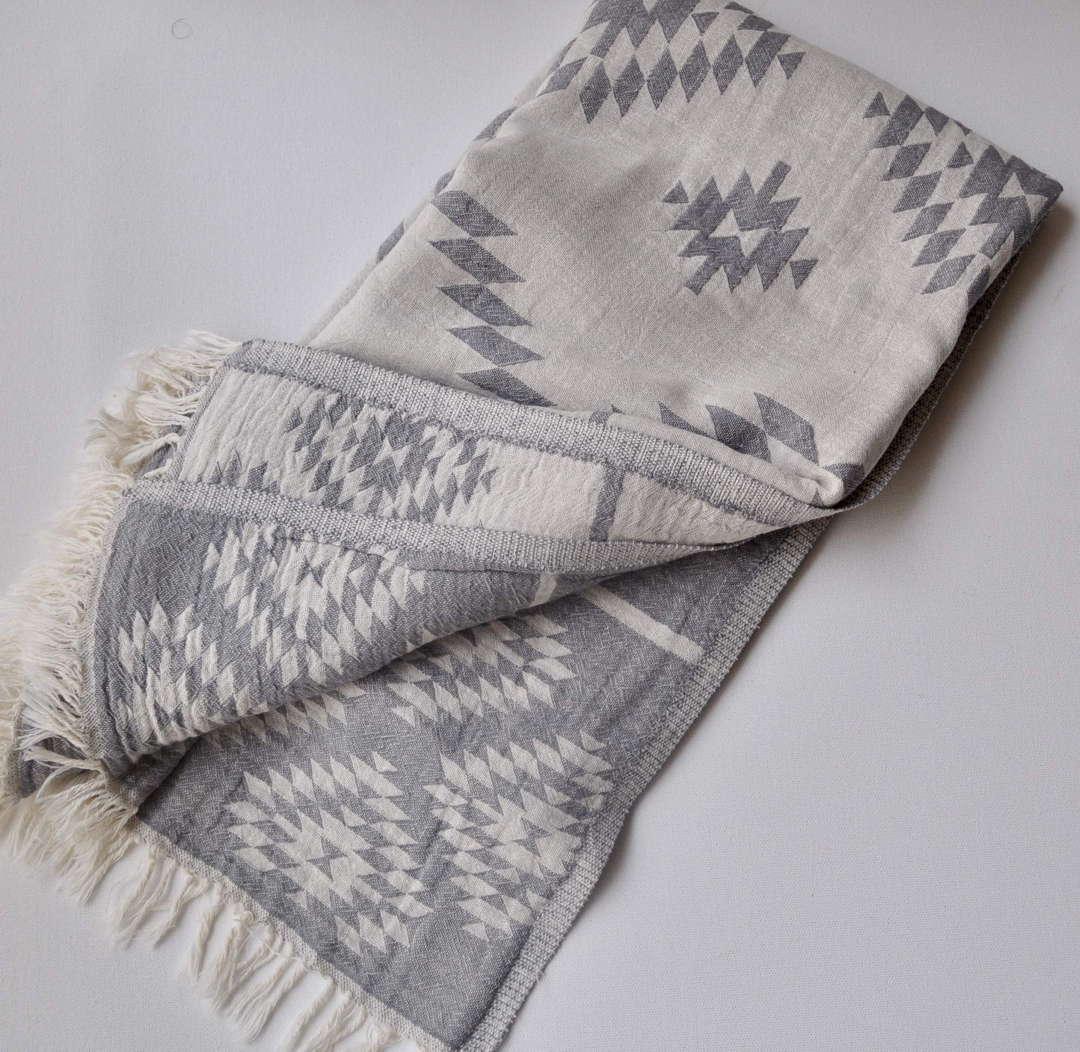 Photo 1 of **STOCK PIC IS NOT ACCURATE**Turkish Towel Southwestern style 2 sides grey and ivory color (72 x 36 inch) lightweight durable and absorbent, great to use as beach blanket and travel towel