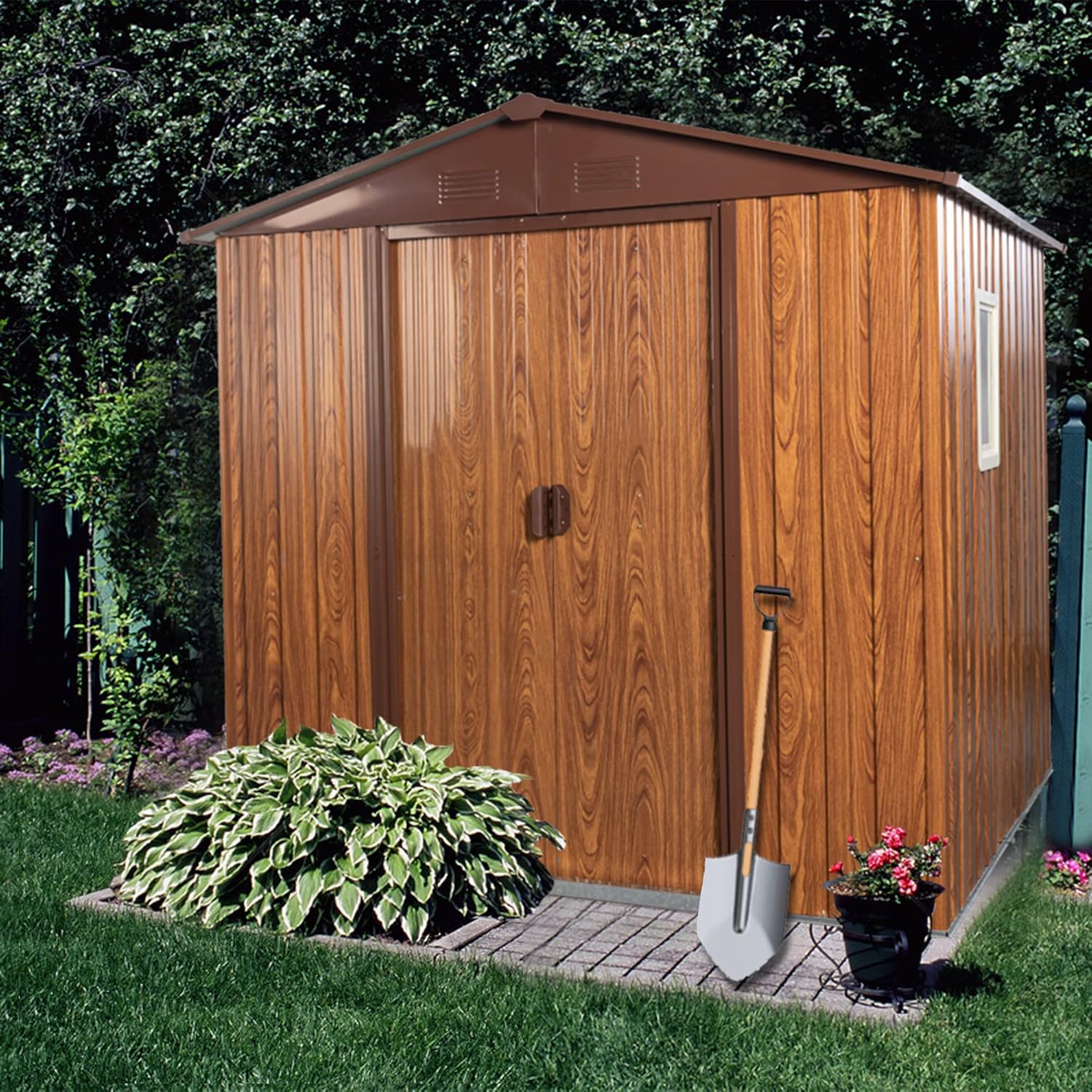 Buy 6.36 x 5.7ft Outdoor Metal Storage Shed with Floor Frame, Sliding