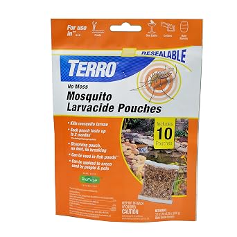 TERRO No Mess Mosquito Larvacide Pouches, 10-Pack | Dissolvable Pest Control Packets for Standing Water, Outdoor Mosquito Killer with Long-Lasting 2 Month Protection