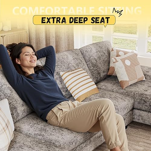 Miniatura 4 de JUMMICO Sofá modular para sala de estar, sofá en forma de U con tela de chenilla, sofá moderno de 4 asientos con almohadas extraíbles para