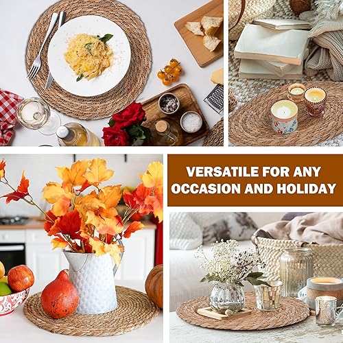 Miniatura 9 de Defined Deco - Juego de 10 manteles individuales tejidos redondos de ratán de 13 pulgadas, jacinto de agua tejido a mano natural, manteles