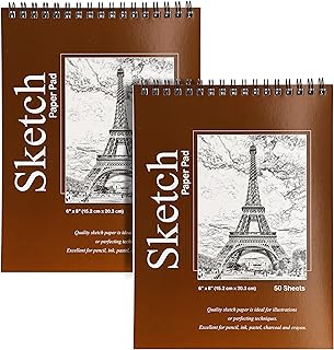 Emraw 6" x 8" Sketch Book Top Wire Bound Spiral, Acid Free Sketchbook White Writing, Drawing & Sketching Sketch Pads for Kids Adults Beginners Artists, 50 Sheets Per Sketch Pad, 2 Pack