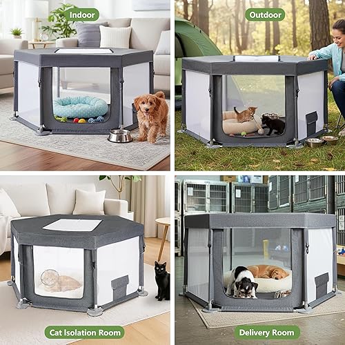 Miniatura 7 de Corralito para perros en interiores, corralito para cachorros con cubierta para perros pequeños y gatos, corral para cachorros con puerta, valla