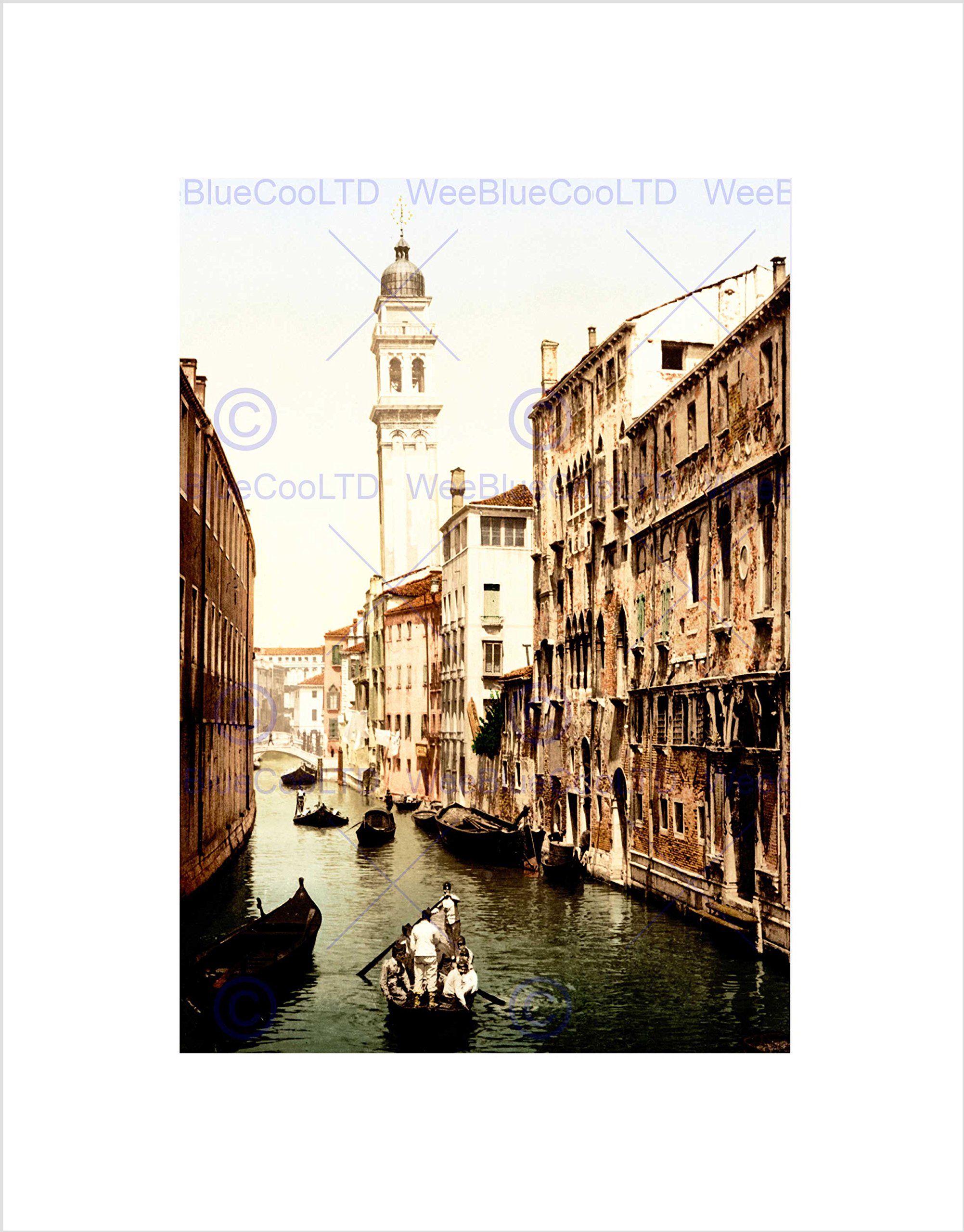 Wee Blue Coo VINTAGE PHOTOGRAPHY VENICE ITALY CANAL GONDOLA CHURCH FRAMED ART PRINT B12X3554