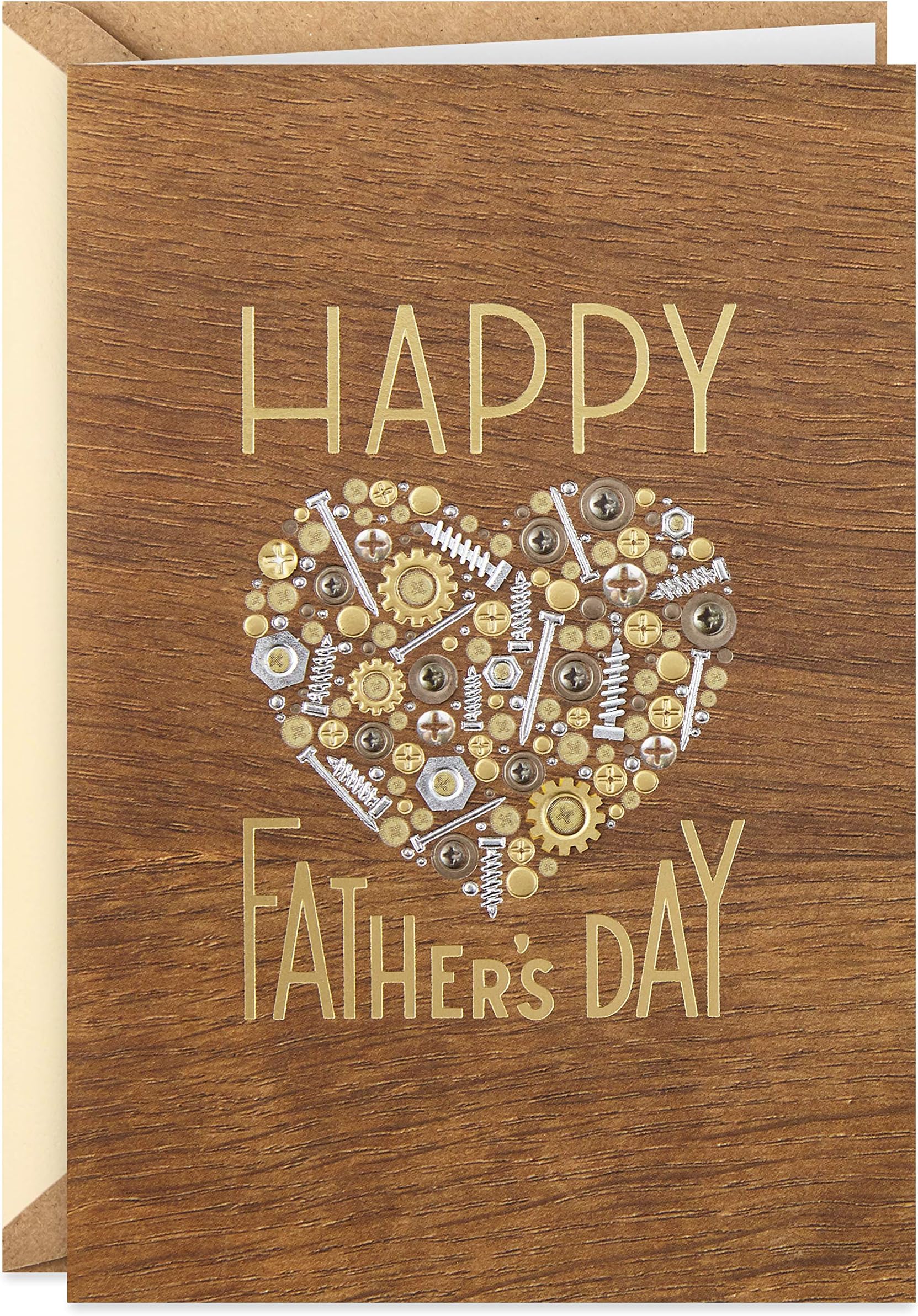 Signature Wood Fathers Day Card for Dad (Nuts and Bolts Heart)