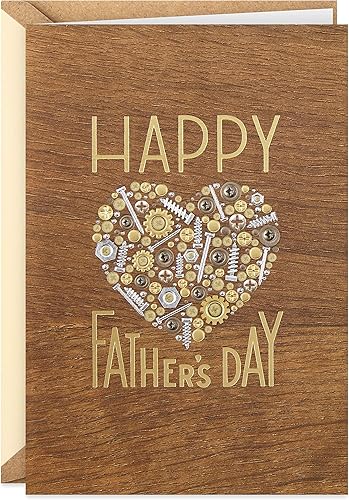 Hallmark Tarjeta de madera para el día del padre (corazón de tuercas y tornillos)