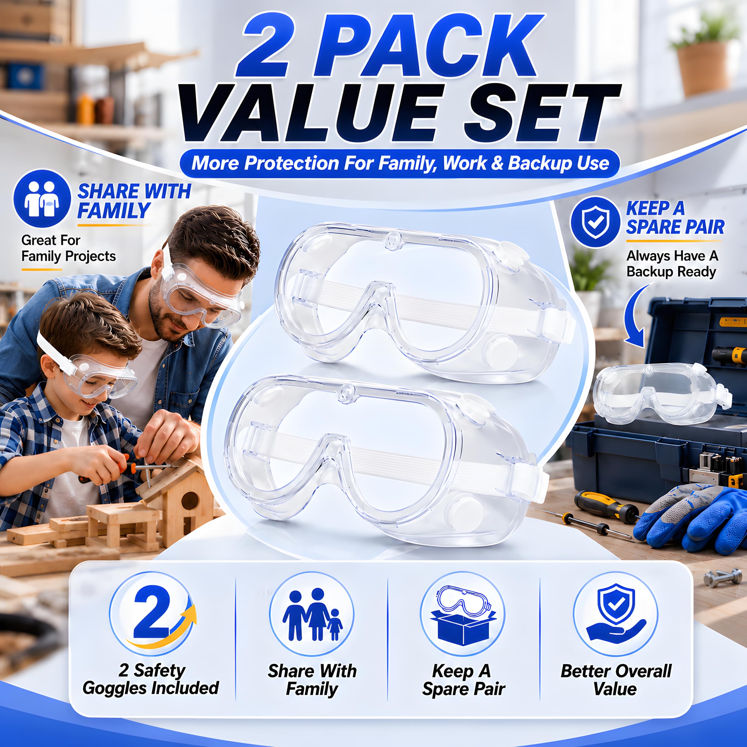 Safety Goggles Over Glasses, Anti Fog Protective Eyewear for Chemistry Lab, Woodworking, Mowing, Construction — Amazon image 8