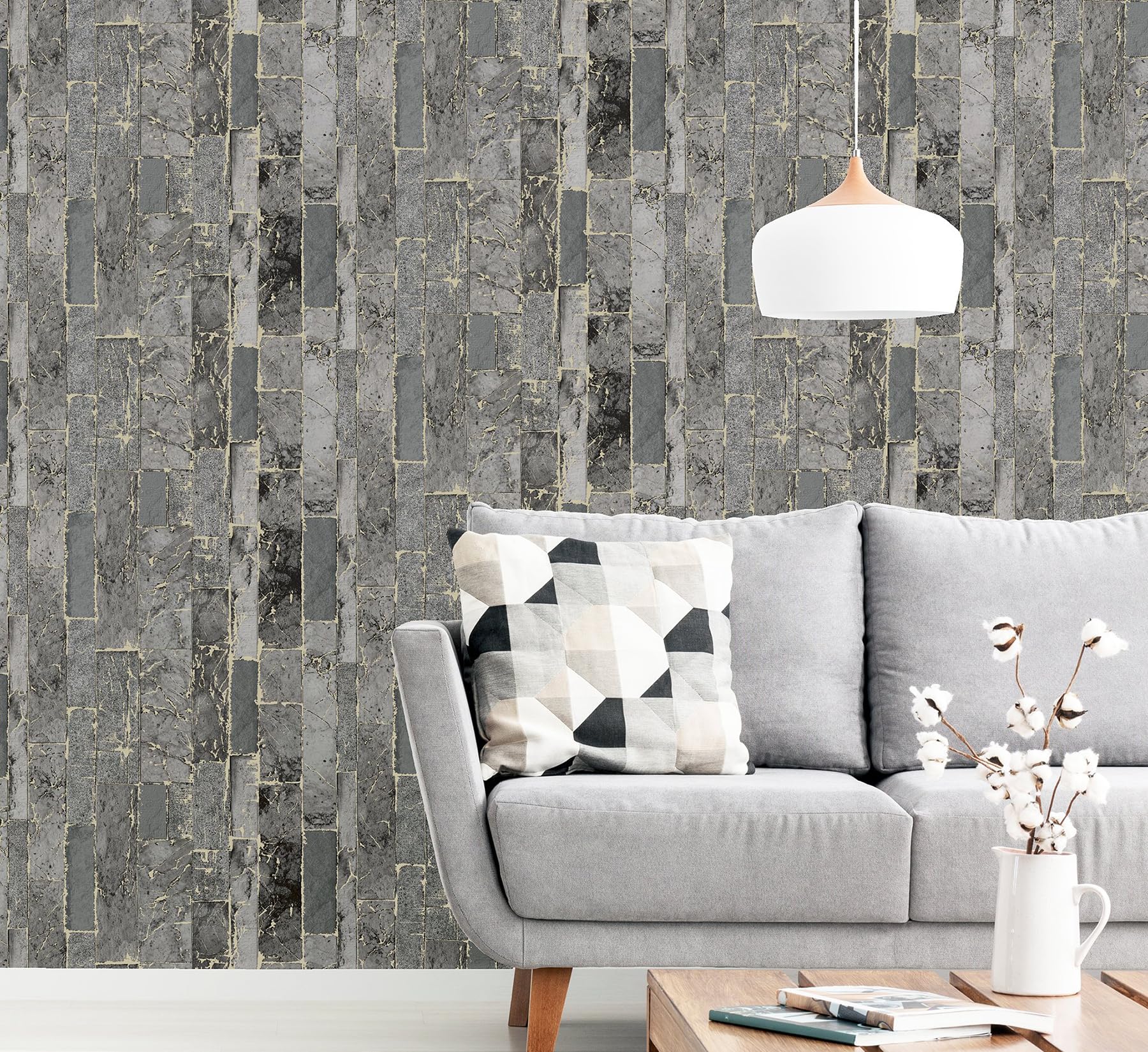 Arthouse Slate Stone Effect Black & Gold Wallpaper, Ultra Modern Heavyweight Vinyl, Very Hard Wearing, Metallic Highlights - Image 3