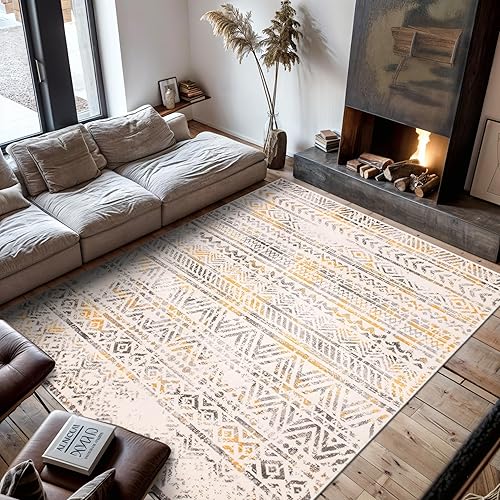 Rugshop - Alfombra geométrica boho perfecta para zonas muy transitadas, como tu sala de estar, dormitorio, oficina en casa o cocina, 7.10 x 10 pies,
