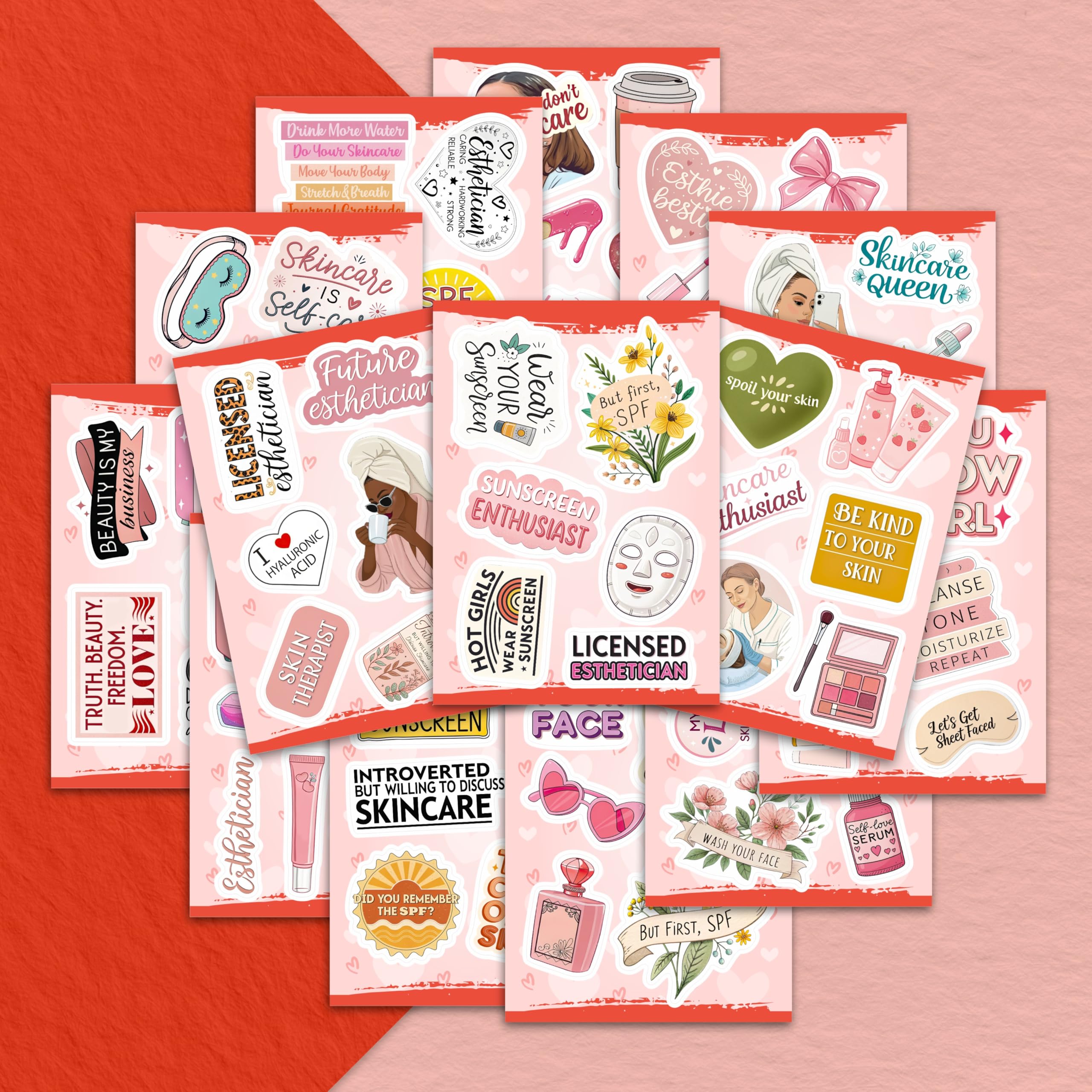 100Pcs Esthetician Stickers for Laptop, Skincare Stickers - Esthetician Party Supplies, Gifts - Gift for Women & Men