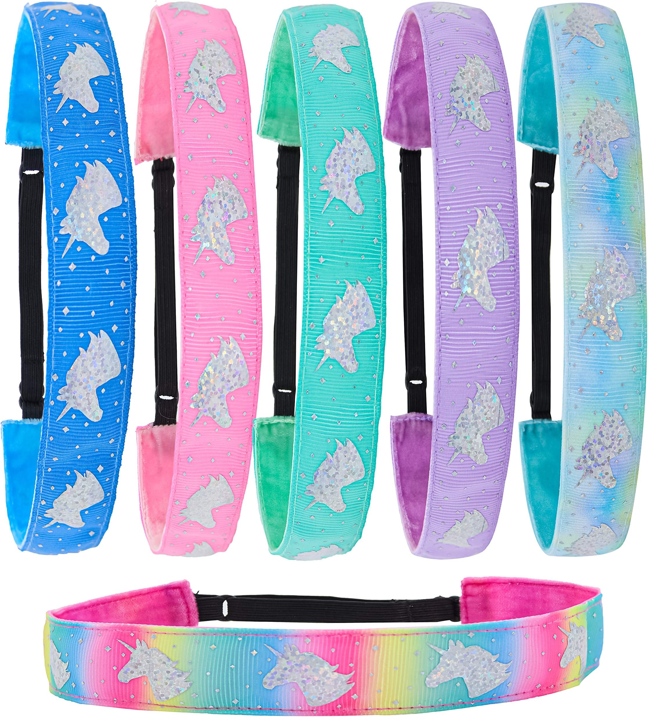 FROG SAC 6 PCS Unicorn Headbands for Girls, Non Slip Grosgrain Unicorns Head Band Hair Accessories for Kids, Adjustable Elastic Headband for Little Girl Birthday Party Favors (Unicorn)