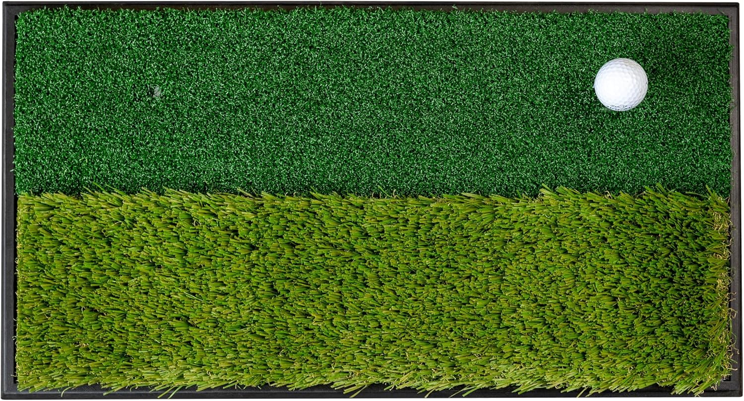 ProActive Sports Dual-Surface Hitting/Practice, Chipping and Driving Golf Grass Mat with Fairway and Rough Surfaces , Green, 1-Feet x 2-Inch