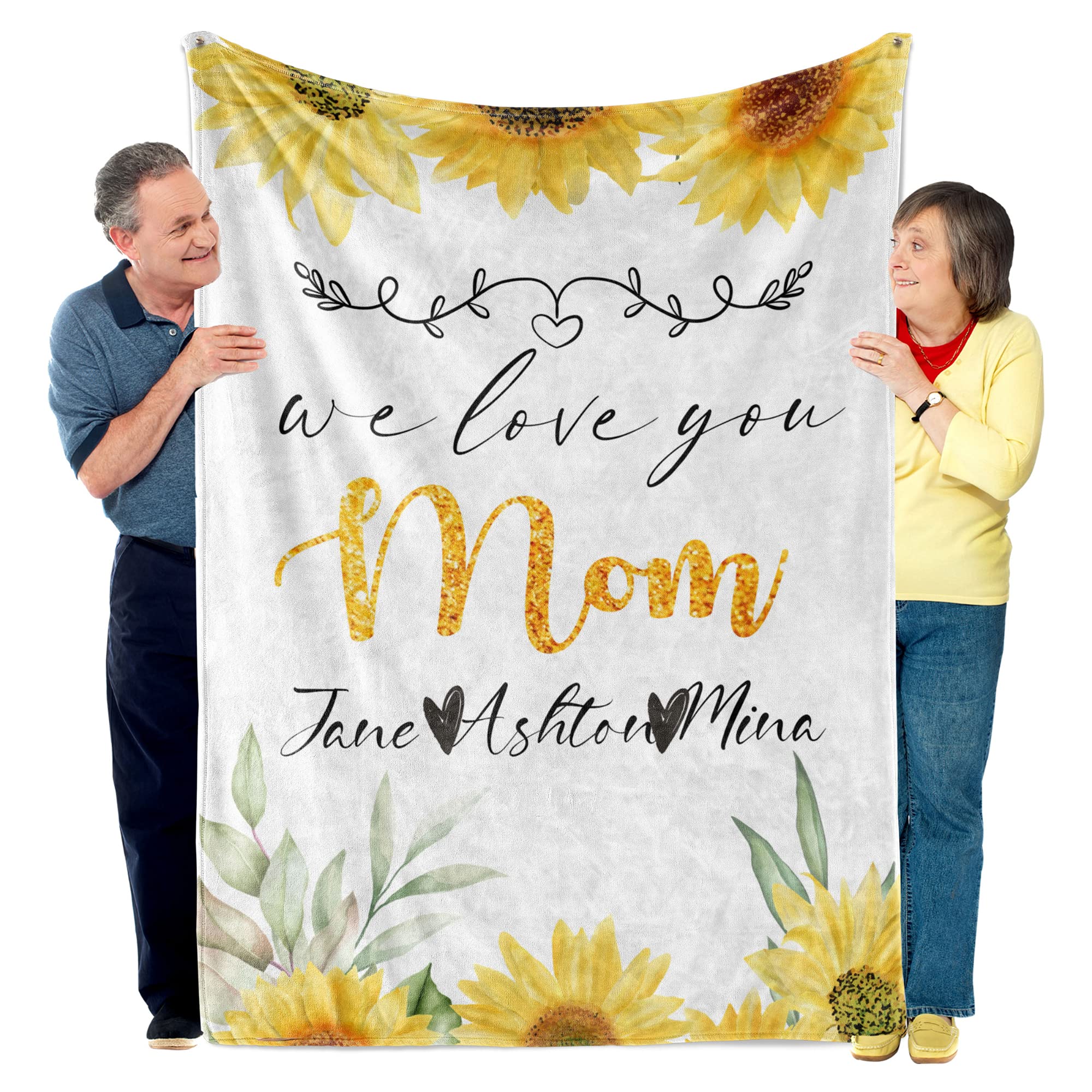 Manta personalizada con nombre para mamá para mamá, abuela, manta de flores con nombre personalizado, manta con nombres para mamá de hijo e hija, manta de forro polar con nombre personalizado para
