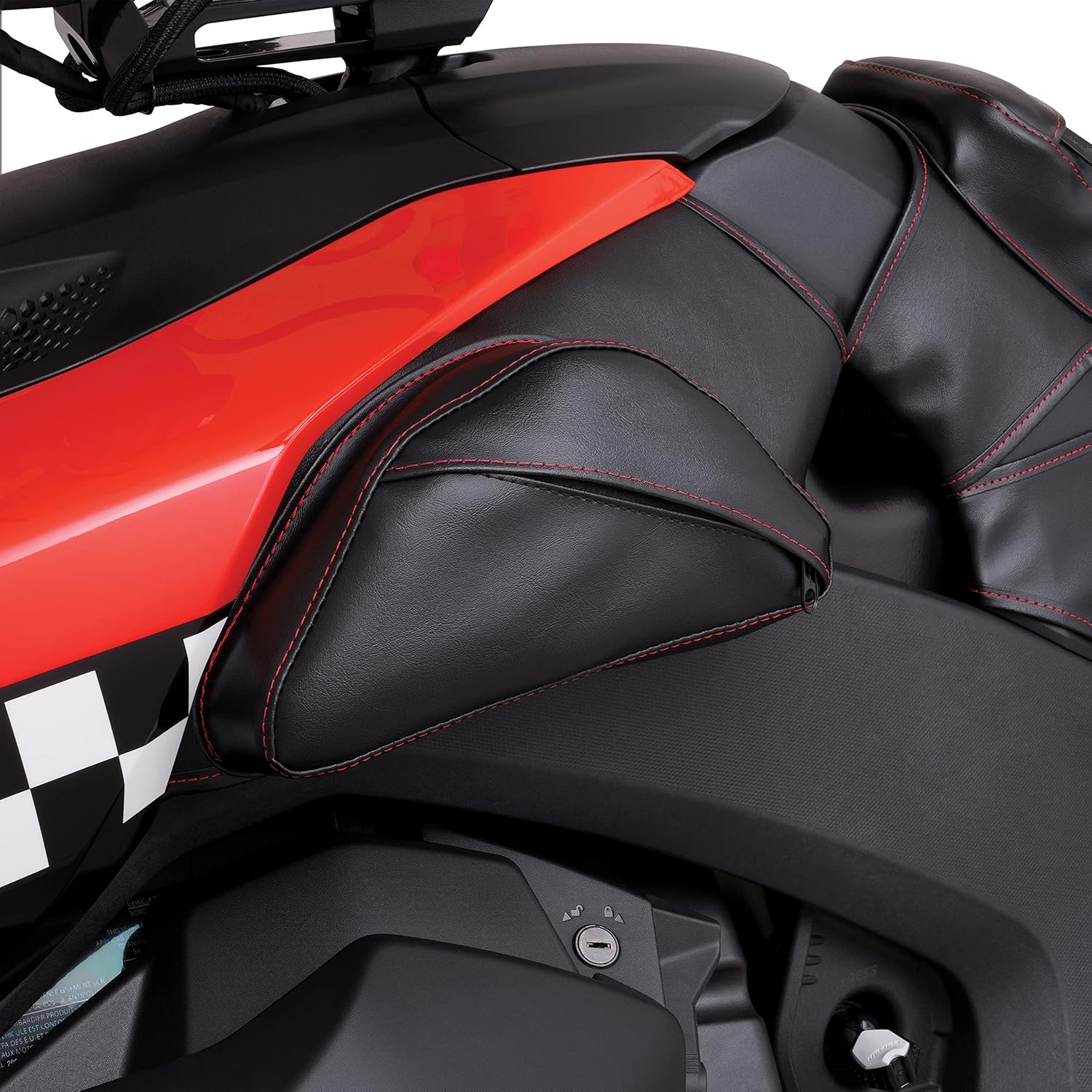 Show Chrome Dual Side Tank Pouches For Can Am Ryker H40-401RED With Red Accent Stitching
