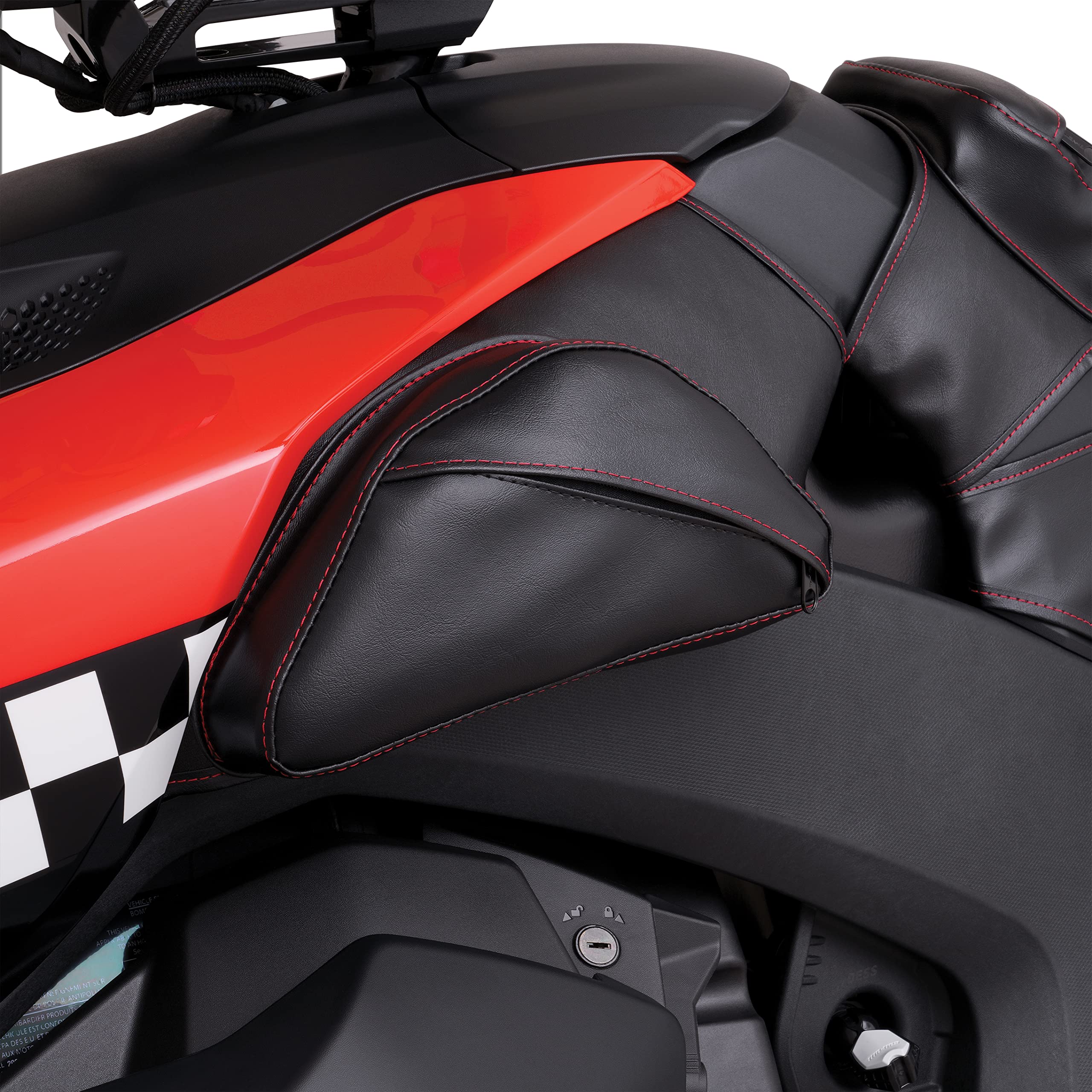 Show Chrome Dual Side Tank Pouches For Can Am Ryker H40-401RED With Red Accent Stitching
