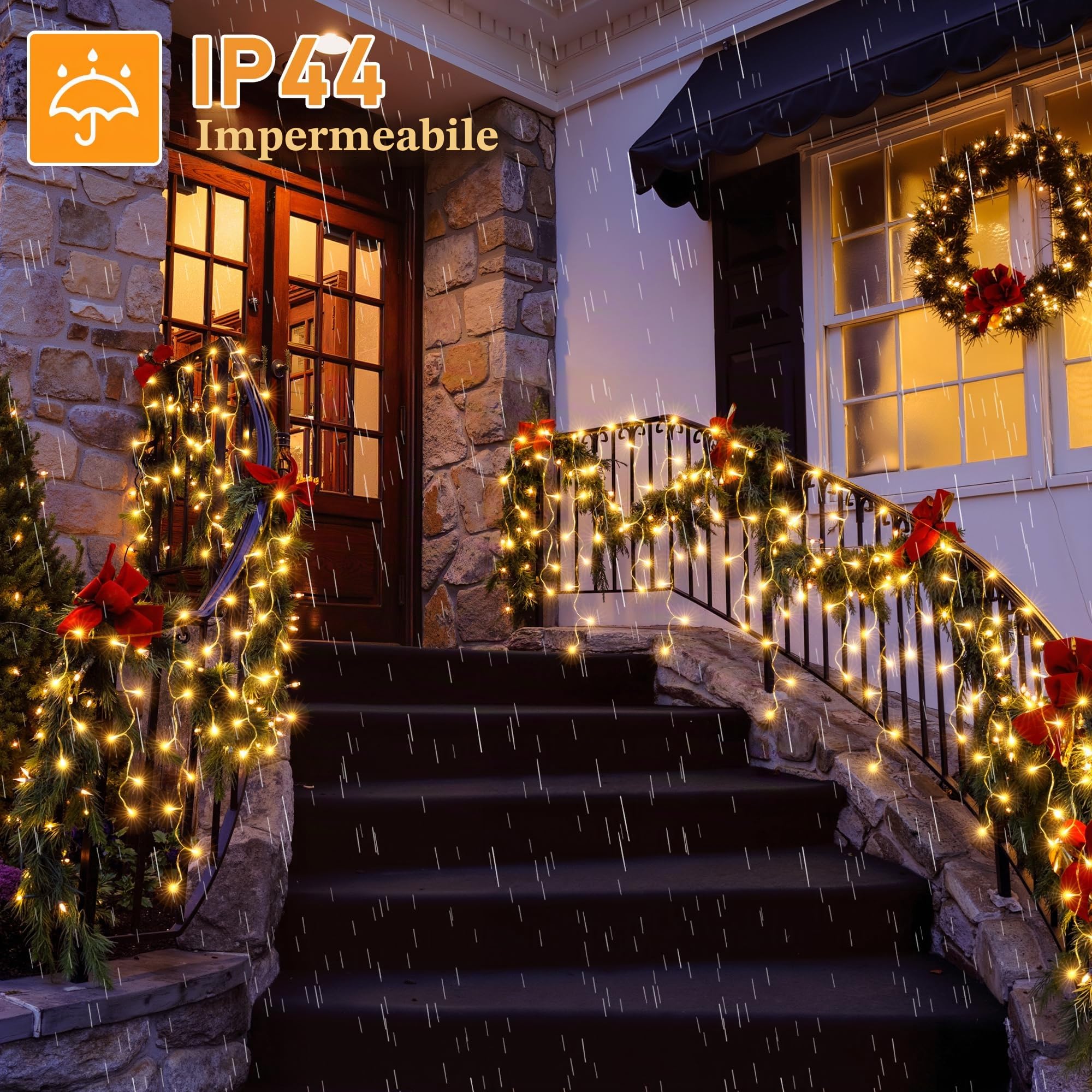 HeiPard Luci Natale Esterno Cascata Bianco Caldo 16,2m 648LED Balcone