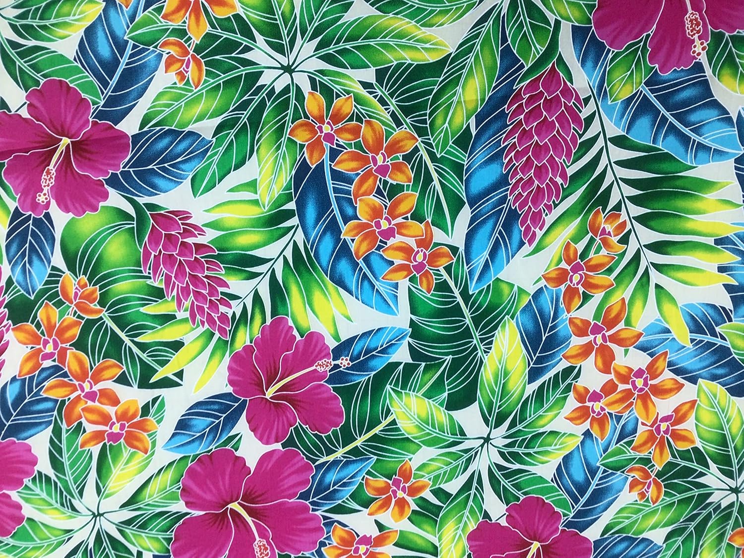 Tropical Hawaiian Print Fabric in Creme Background 100% Cotton Sold by The Yard