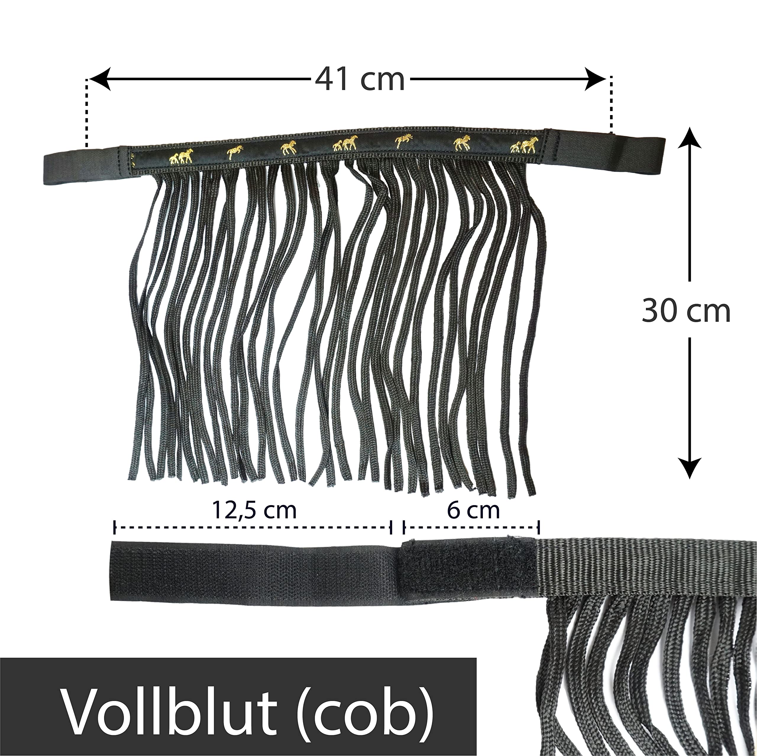 Franjas antimoscas para caballos, máscara con flecos y cierre, gorro para Shetty, Pony, Cob, sangre caliente, Kb (Cob), color negro