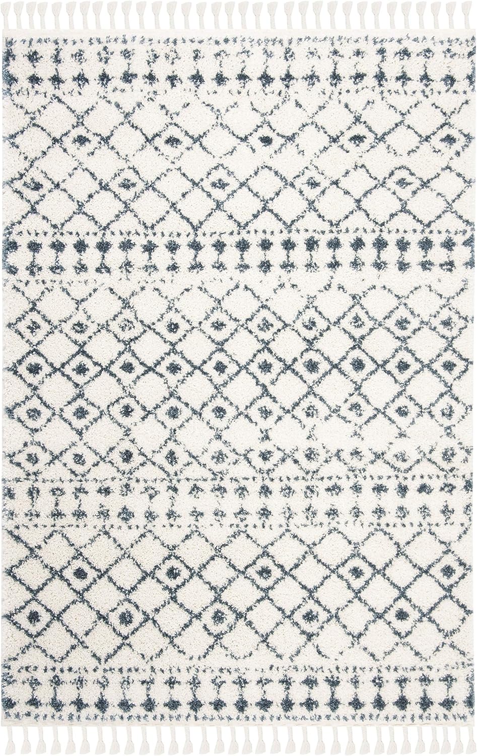 SAFAVIEH Berber Fringe Shag Collection Area Rug - 5'3" x 7'6", Cream & Blue, Moroccan Design, Non-Shedding & Easy Care, 1.2-inch Thick Ideal for High Traffic Areas in Living Room, Bedroom (BFG519A)