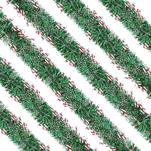 Guirnaldas de oropel de Navidad, 32.8 pies, bastón de caramelo de Navidad brillante y blanco con bastón de caramelo rojo y blanco para decoración de